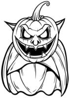 a sinister pumpkin carved with fangs and a cape draped over its back, resembling a vampire ready to vector