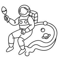 astronaut drawing in space - an astronaut creating art in zero gravity, with floating colors and vector