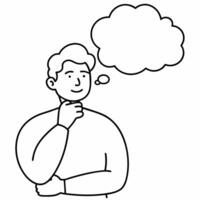 man thinking, cloud above head, instruction guide style, illustration line art vector