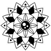 circular, black and white mandala design featuring intricate geometric patterns and floral motifs vector
