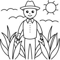 a charming scarecrow standing in a golden field of corn, with a sunset in the background, vector