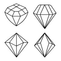 4 precious stones with different facets, illustration line art vector