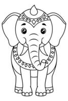 a coloring page of an elephant with mandala patterns on its head and body, with no color just black vector