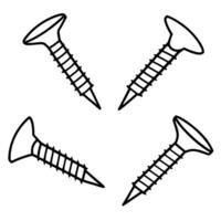 4 very messy screws, illustration line art vector