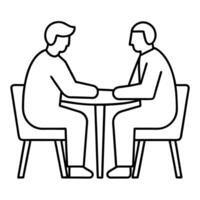 an abstract icon of two men sitting on a chair with a table between them, having a conversation, vector