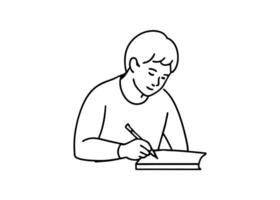continuous single line drawing of student doing homework, line art illustration, vector