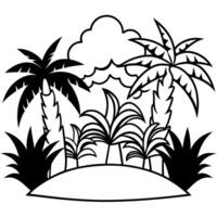 3d rendering of dynamic jungle silhouette line art, illustration line art vector