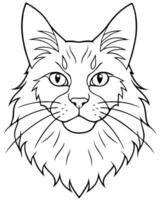 maine cat entire head front view, illustration line art vector
