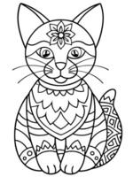 coloring book , , cat with an intricate pattern inside of cat, floral patterns, geometric shapes, vector