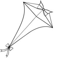 a large simple kite with a long tail filled with bows, illustration line art vector