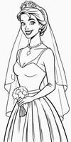 bride smiling stand up full length view from lateral side, illustration line art vector