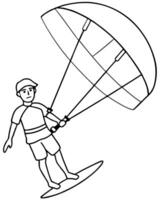 a coloring page of an sport kitesurfing with no color just black lines, illustration line vector