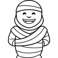 a happy mummy unwrapping its bandages with a smile, illustration line art vector