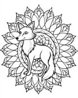design a clever fox surrounded by intricate mandala patterns, with its bushy tail forming part of vector