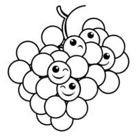 a bunch of grapes, each grape with a different funny face, illustration line art vector