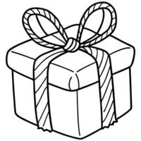 a christmas gift wrapped with burlap and tied with a rustic ribbon, sitting on a wooden table, vector