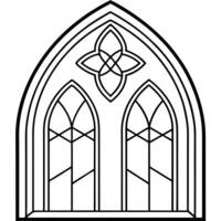 medieval church stained glass window, smooth lines and curves, illustration line art vector