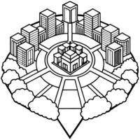 a birds-eye view of a sprawling urban complex, illustration line art vector