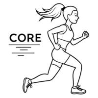 women with pony tail running with the word core at the bottom, illustration line art vector