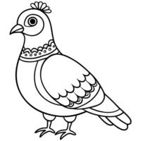 a coloring page of an cute pigeons bird with mandala patterns on its head and body, with no color vector