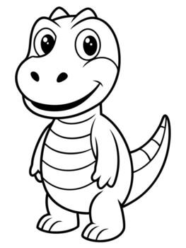 sonriente dinosaurio negrita contorno negro y blanco lleno visible para niños bueno a color, vector