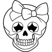 skull with a bow, illustration line art vector
