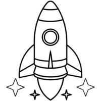 a coloring page of an space rocket with no color just black lines, illustration line art vector