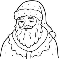 santa covered in snow, with frost on his beard, after a long night of deliveries, vector