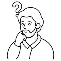 man thinks about hard subject with question mark above his head, illustration line art vector
