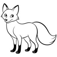 black and white fox on white background, illustration line art vector