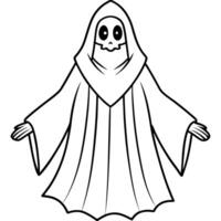 a ghost with a black robe, transparent background , illustration line art vector