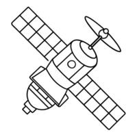 a coloring page of an space satellite with no color just black lines, illustration line art vector