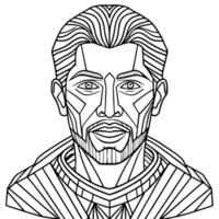 a symmetrical portrait of a man consisting of many stripes, illustration line art vector