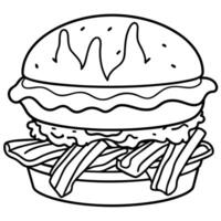 a juicy cheeseburger topped with crispy bacon and melted cheese, served with a side of golden vector
