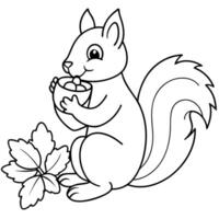 coloring page a squirrel enjoys warm apple cider while sitting in a pile of colorful autumn leaves vector