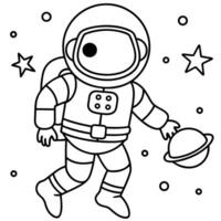 a coloring page of an space spacewalk with no color just black lines, illustration line art vector