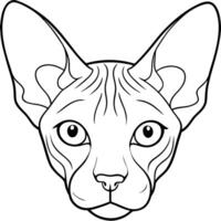 close-up of a sphynx cats face, highlighting its large, expressive eyes, prominent ears, and vector