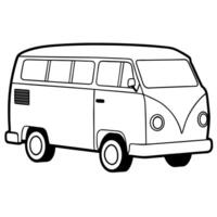 black and white line drawing of a van the van is depicted in a three-quarter view from the front, vector
