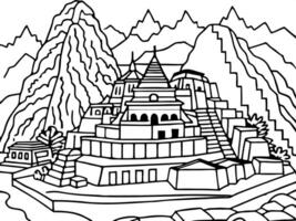 a coloring page of machu picchu, illustration line art vector