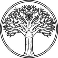 baobab tree design, withe outline , black background, illustration line art vector