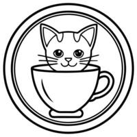 logo for a coffee shop where there should be a kitten in a mug, illustration line art vector