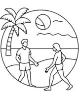 a coloring page of an beach volleyball with no color just black lines, illustration line art vector