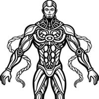 biomechanical tendrils intertwining with the silhouette of a cyborg abstract futuristic texture, vector