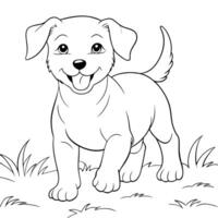 a puppy running happily in the grassland, illustration line art vector