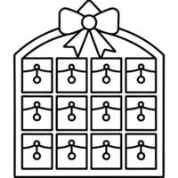 a christmas advent calendar with each door tied with a small ribbon, illustration line art vector