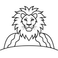 a powerful lion head , line art , at the top of a hill, overlooking the sea, l , background vector