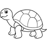 a gentle cartoon turtle with a hard shell and a slow pace, illustration line art vector