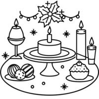 design a holiday-themed table setting, illustration line art vector