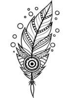 detailed black and white illustration of a stylized feather the layout is horizontal, with the vector