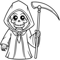 a cute grim reaper figure, holding a scythe the character has a skull-like face and is draped in a vector